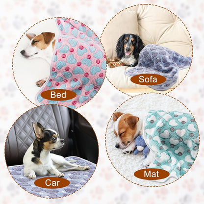1 Pack 3 Blankets Super Soft Fluffy Premium Fleece Pet Blanket Flannel Paw Printed Throw for Dog Puppy Cat (Small 23x16'', Brown, Pink, White)