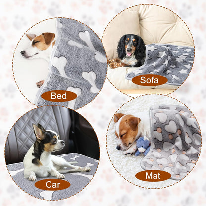 1 Pack 3 Blankets Super Soft Fluffy Premium Fleece Pet Blanket Flannel Paw Printed Throw for Dog Puppy Cat (Small 23x16'', Brown, Pink, White)