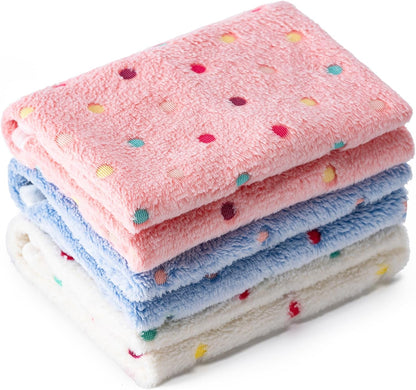 1 Pack 3 Blankets Super Soft Fluffy Premium Fleece Pet Blanket Flannel Paw Printed Throw for Dog Puppy Cat (Small 23x16'', Brown, Pink, White)