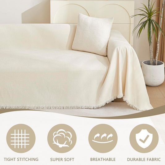 Couch Cover for Pets, Beige Couch Covers for 2 Cushion Couch Sofa, Sofa Slipcover Sectional L Shape Chenille Covers for Pets, Throw Couch for Dogs, Kids,71" X118"