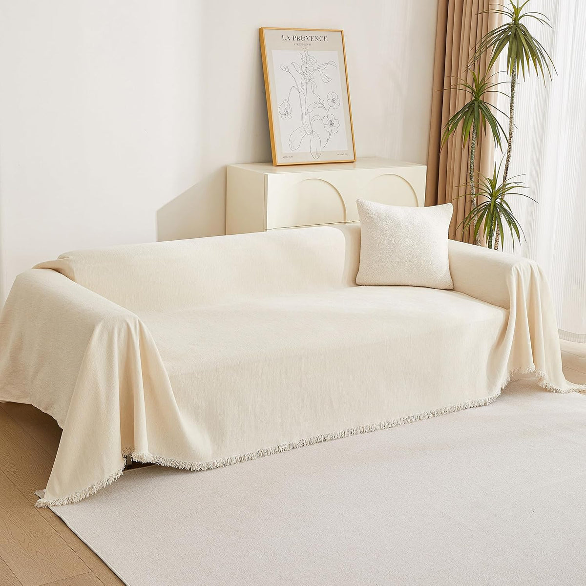 Couch Cover for Pets, Beige Couch Covers for 2 Cushion Couch Sofa, Sofa Slipcover Sectional L Shape Chenille Covers for Pets, Throw Couch for Dogs, Kids,71" X118"