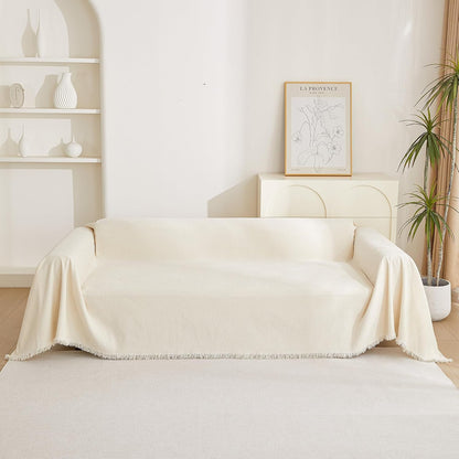 Couch Cover for Pets, Beige Couch Covers for 2 Cushion Couch Sofa, Sofa Slipcover Sectional L Shape Chenille Covers for Pets, Throw Couch for Dogs, Kids,71" X118"