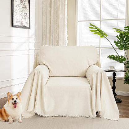 Couch Cover for Pets, Beige Couch Covers for 2 Cushion Couch Sofa, Sofa Slipcover Sectional L Shape Chenille Covers for Pets, Throw Couch for Dogs, Kids,71" X118"