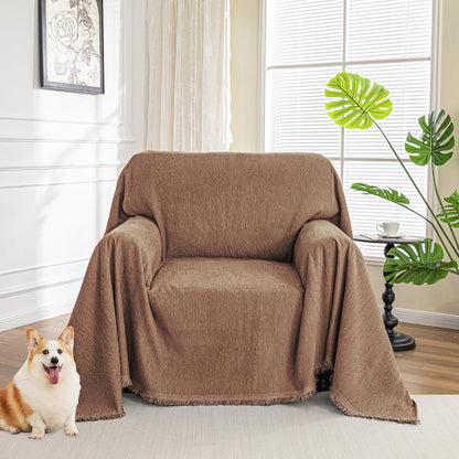 Couch Cover for Pets, Beige Couch Covers for 2 Cushion Couch Sofa, Sofa Slipcover Sectional L Shape Chenille Covers for Pets, Throw Couch for Dogs, Kids,71" X118"
