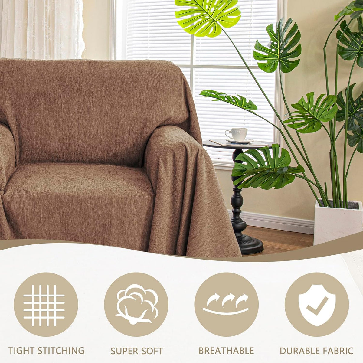 Couch Cover for Pets, Beige Couch Covers for 2 Cushion Couch Sofa, Sofa Slipcover Sectional L Shape Chenille Covers for Pets, Throw Couch for Dogs, Kids,71" X118"