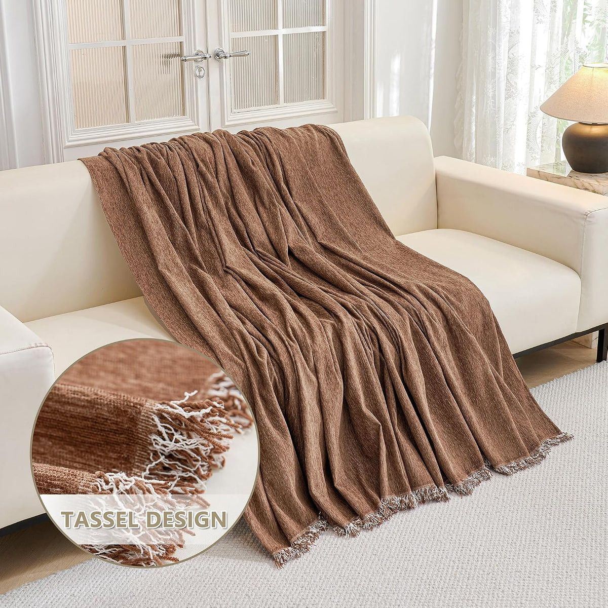 Couch Cover for Pets, Beige Couch Covers for 2 Cushion Couch Sofa, Sofa Slipcover Sectional L Shape Chenille Covers for Pets, Throw Couch for Dogs, Kids,71" X118"