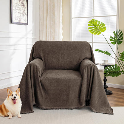 Couch Cover for Pets, Beige Couch Covers for 2 Cushion Couch Sofa, Sofa Slipcover Sectional L Shape Chenille Covers for Pets, Throw Couch for Dogs, Kids,71" X118"
