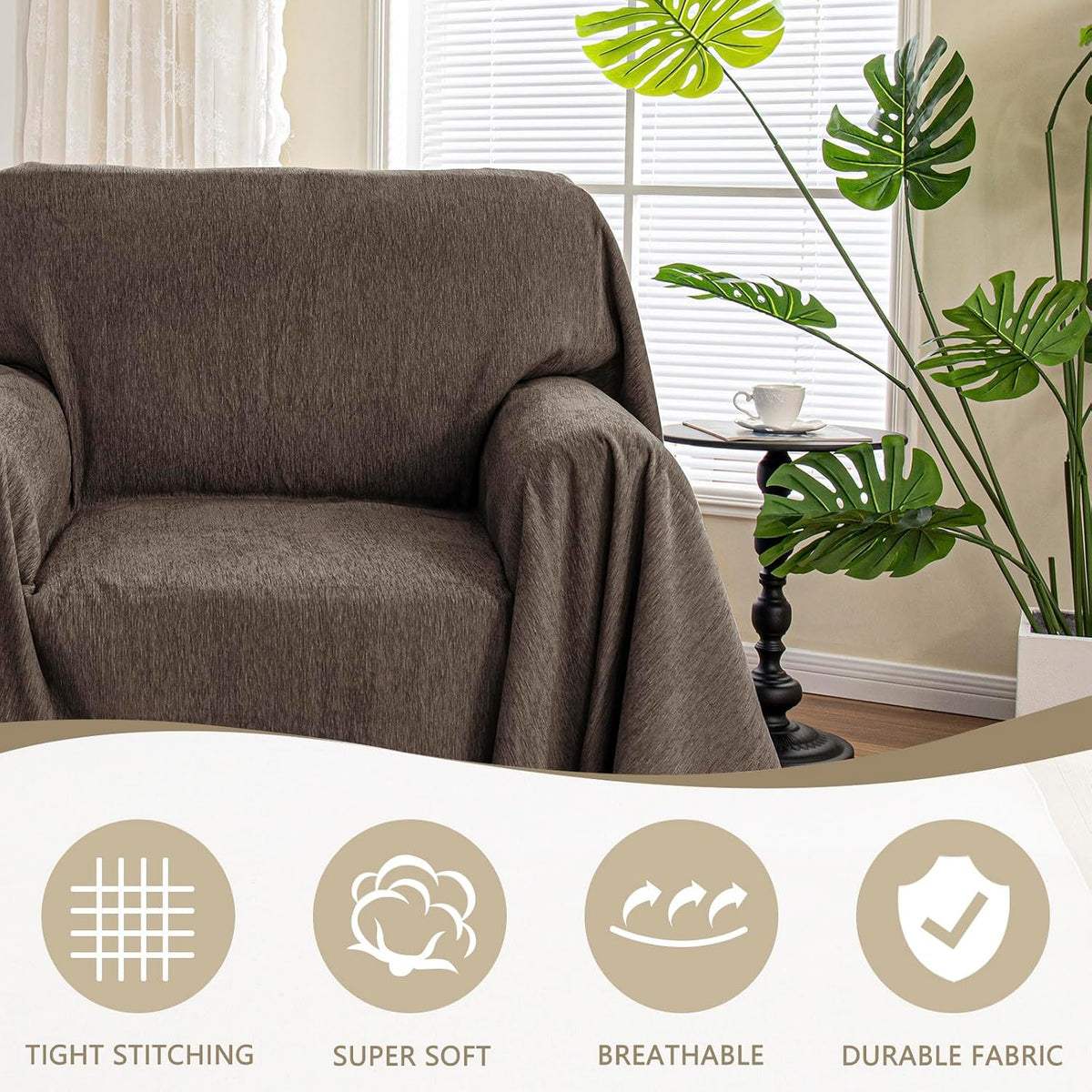 Couch Cover for Pets, Beige Couch Covers for 2 Cushion Couch Sofa, Sofa Slipcover Sectional L Shape Chenille Covers for Pets, Throw Couch for Dogs, Kids,71" X118"