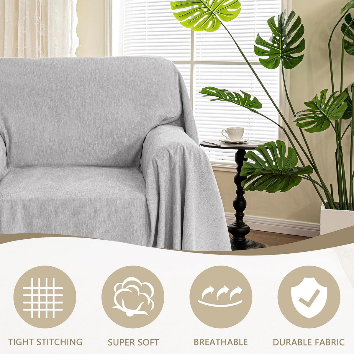 Couch Cover for Pets, Beige Couch Covers for 2 Cushion Couch Sofa, Sofa Slipcover Sectional L Shape Chenille Covers for Pets, Throw Couch for Dogs, Kids,71" X118"