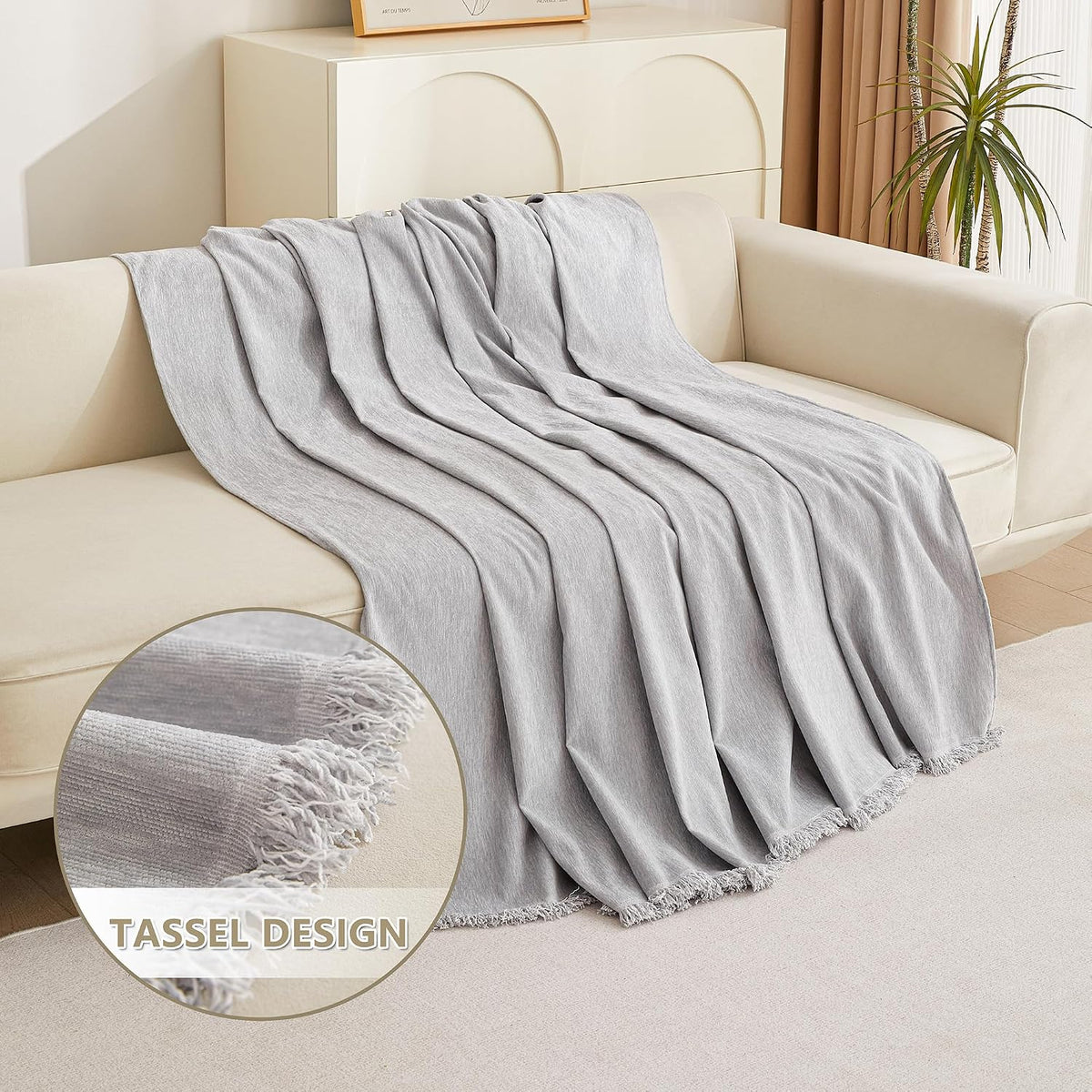 Couch Cover for Pets, Beige Couch Covers for 2 Cushion Couch Sofa, Sofa Slipcover Sectional L Shape Chenille Covers for Pets, Throw Couch for Dogs, Kids,71" X118"