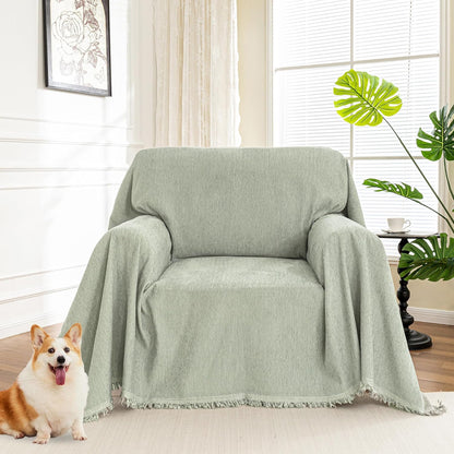 Couch Cover for Pets, Beige Couch Covers for 2 Cushion Couch Sofa, Sofa Slipcover Sectional L Shape Chenille Covers for Pets, Throw Couch for Dogs, Kids,71" X118"