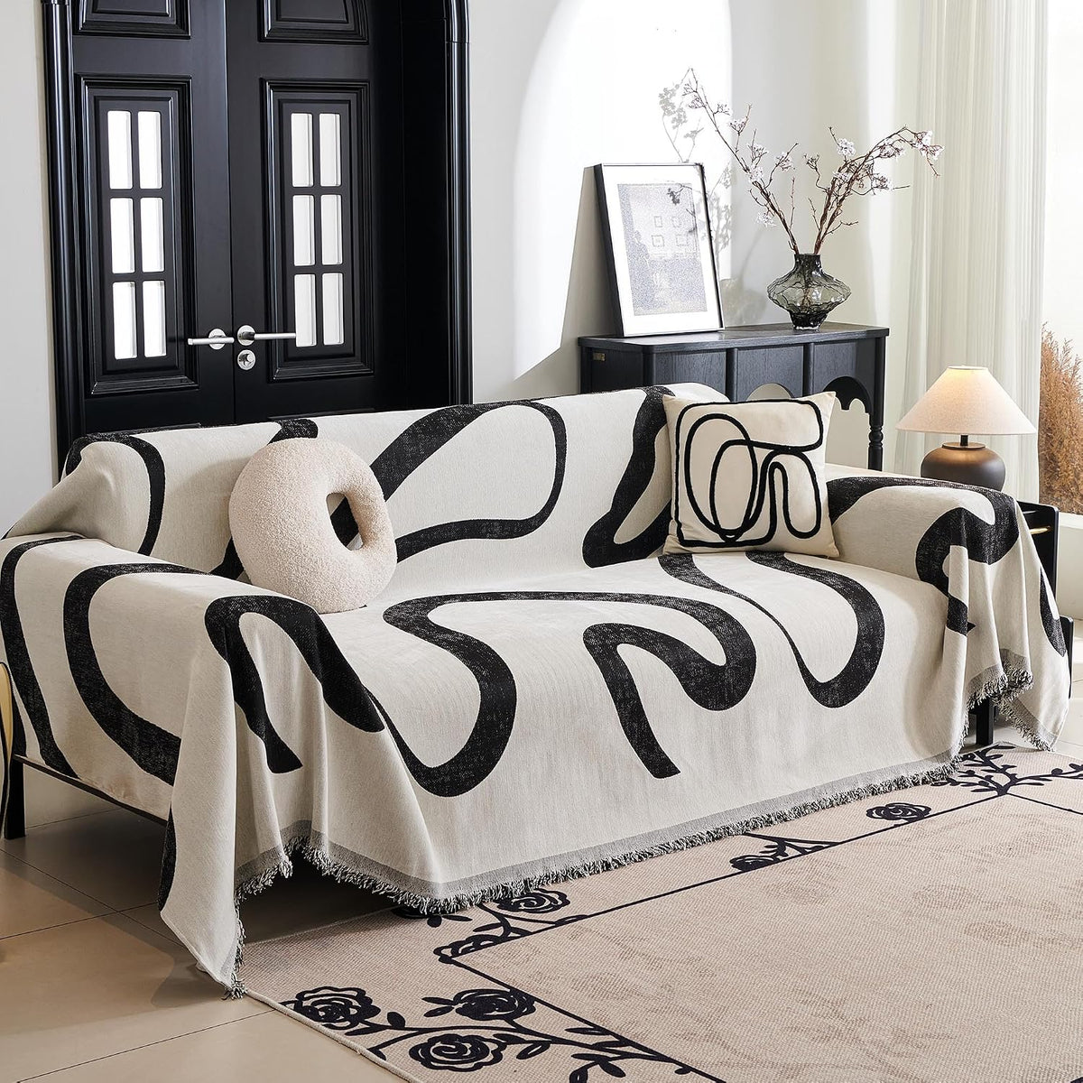 Couch Cover for Pets, Beige Couch Covers for 2 Cushion Couch Sofa, Sofa Slipcover Sectional L Shape Chenille Covers for Pets, Throw Couch for Dogs, Kids,71" X118"