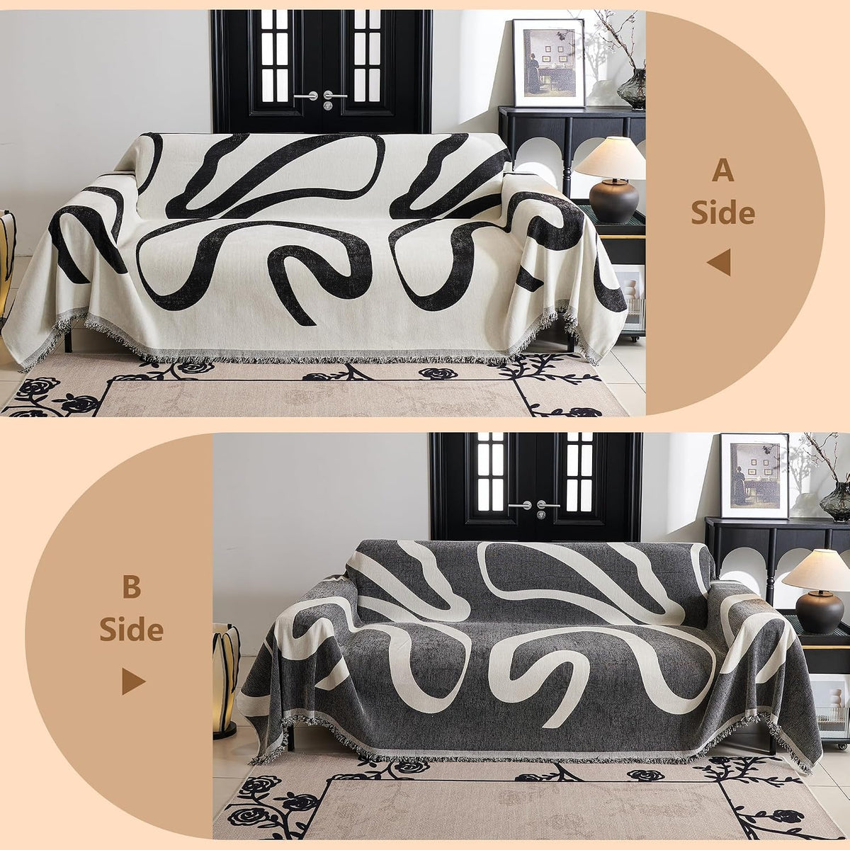 Couch Cover for Pets, Beige Couch Covers for 2 Cushion Couch Sofa, Sofa Slipcover Sectional L Shape Chenille Covers for Pets, Throw Couch for Dogs, Kids,71" X118"