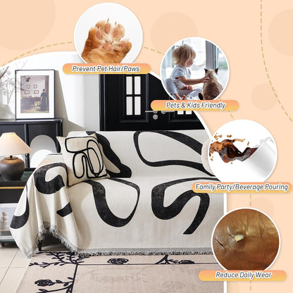 Couch Cover for Pets, Beige Couch Covers for 2 Cushion Couch Sofa, Sofa Slipcover Sectional L Shape Chenille Covers for Pets, Throw Couch for Dogs, Kids,71" X118"