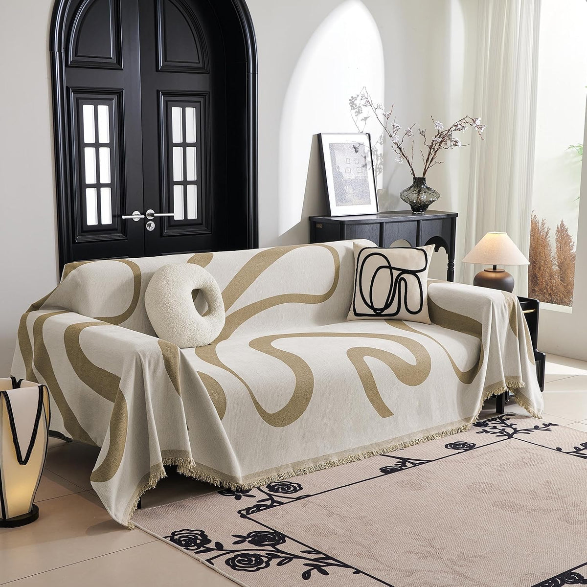 Couch Cover for Pets, Beige Couch Covers for 2 Cushion Couch Sofa, Sofa Slipcover Sectional L Shape Chenille Covers for Pets, Throw Couch for Dogs, Kids,71" X118"