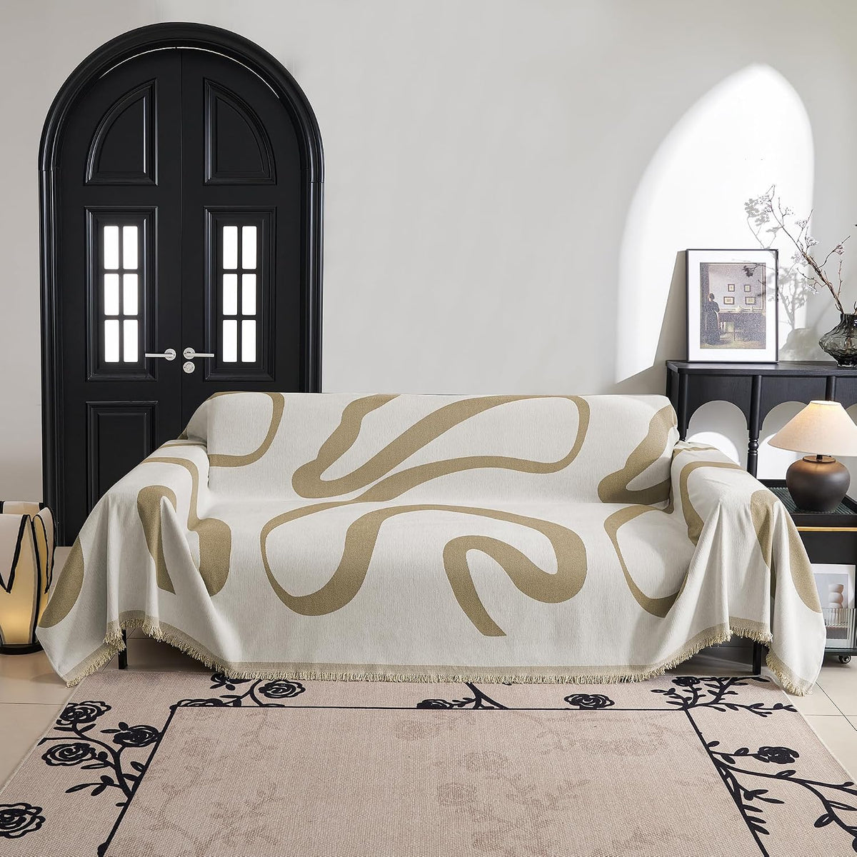 Couch Cover for Pets, Beige Couch Covers for 2 Cushion Couch Sofa, Sofa Slipcover Sectional L Shape Chenille Covers for Pets, Throw Couch for Dogs, Kids,71" X118"