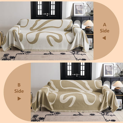 Couch Cover for Pets, Beige Couch Covers for 2 Cushion Couch Sofa, Sofa Slipcover Sectional L Shape Chenille Covers for Pets, Throw Couch for Dogs, Kids,71" X118"