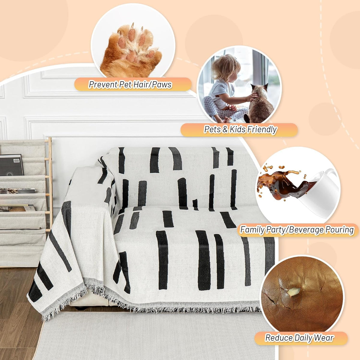Couch Cover for Pets, Beige Couch Covers for 2 Cushion Couch Sofa, Sofa Slipcover Sectional L Shape Chenille Covers for Pets, Throw Couch for Dogs, Kids,71" X118"