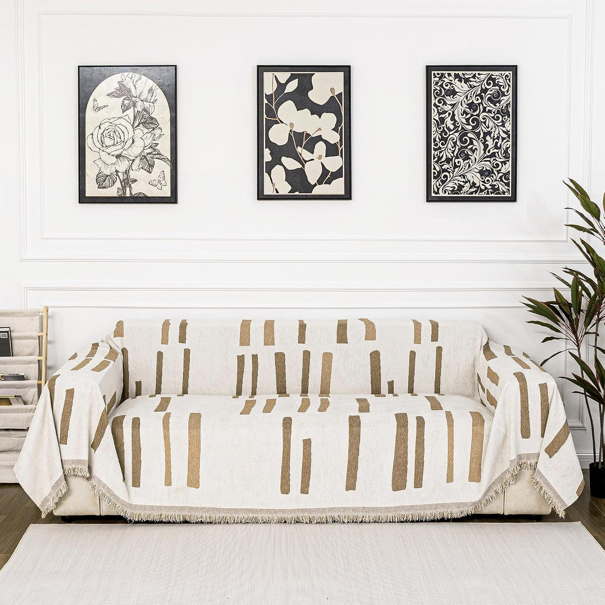 Couch Cover for Pets, Beige Couch Covers for 2 Cushion Couch Sofa, Sofa Slipcover Sectional L Shape Chenille Covers for Pets, Throw Couch for Dogs, Kids,71" X118"