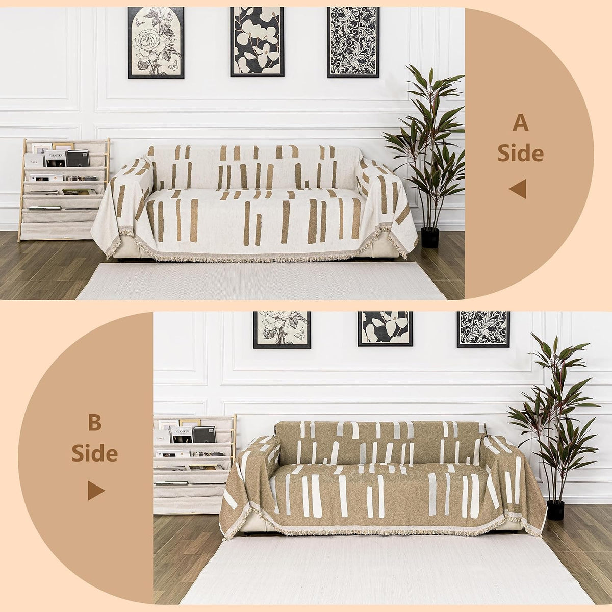 Couch Cover for Pets, Beige Couch Covers for 2 Cushion Couch Sofa, Sofa Slipcover Sectional L Shape Chenille Covers for Pets, Throw Couch for Dogs, Kids,71" X118"