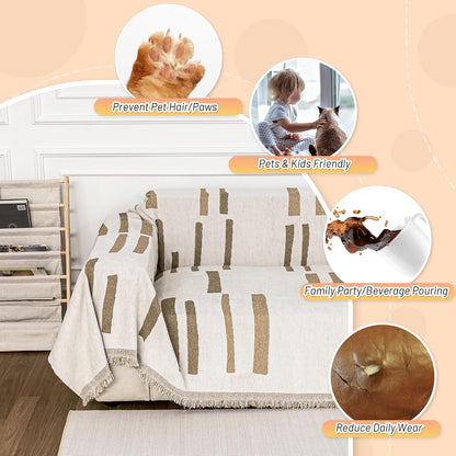 Couch Cover for Pets, Beige Couch Covers for 2 Cushion Couch Sofa, Sofa Slipcover Sectional L Shape Chenille Covers for Pets, Throw Couch for Dogs, Kids,71" X118"