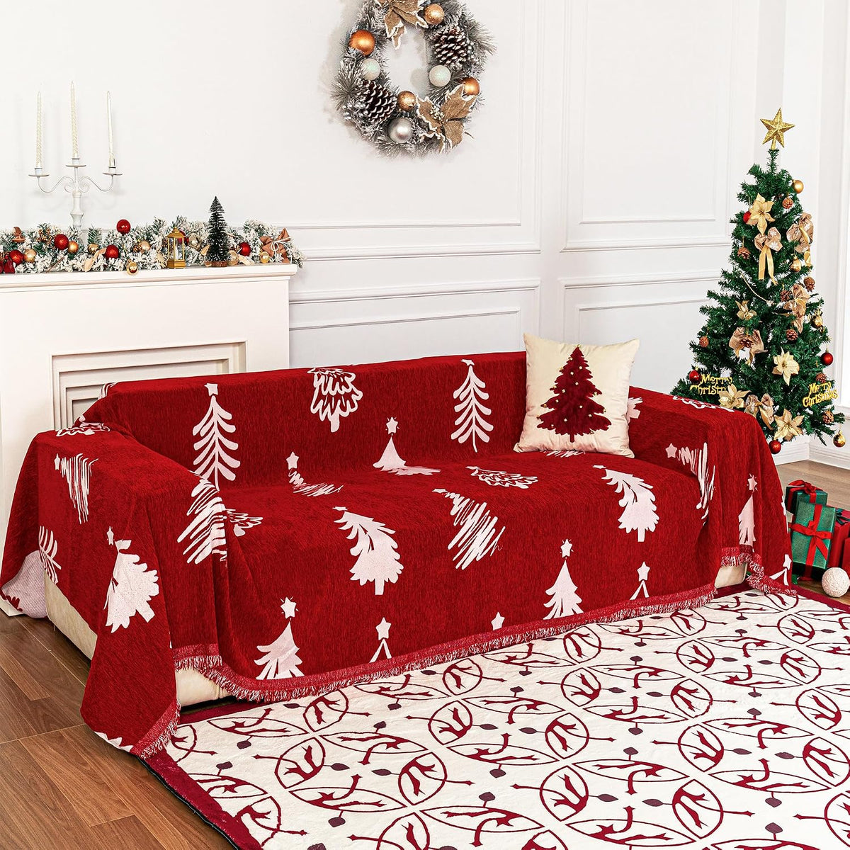 Couch Cover for Pets, Beige Couch Covers for 2 Cushion Couch Sofa, Sofa Slipcover Sectional L Shape Chenille Covers for Pets, Throw Couch for Dogs, Kids,71" X118"