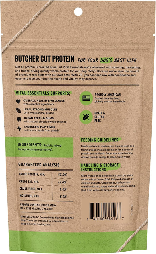 Freeze Dried Dog Treats, Rabbit Bites, 2 oz Bag
