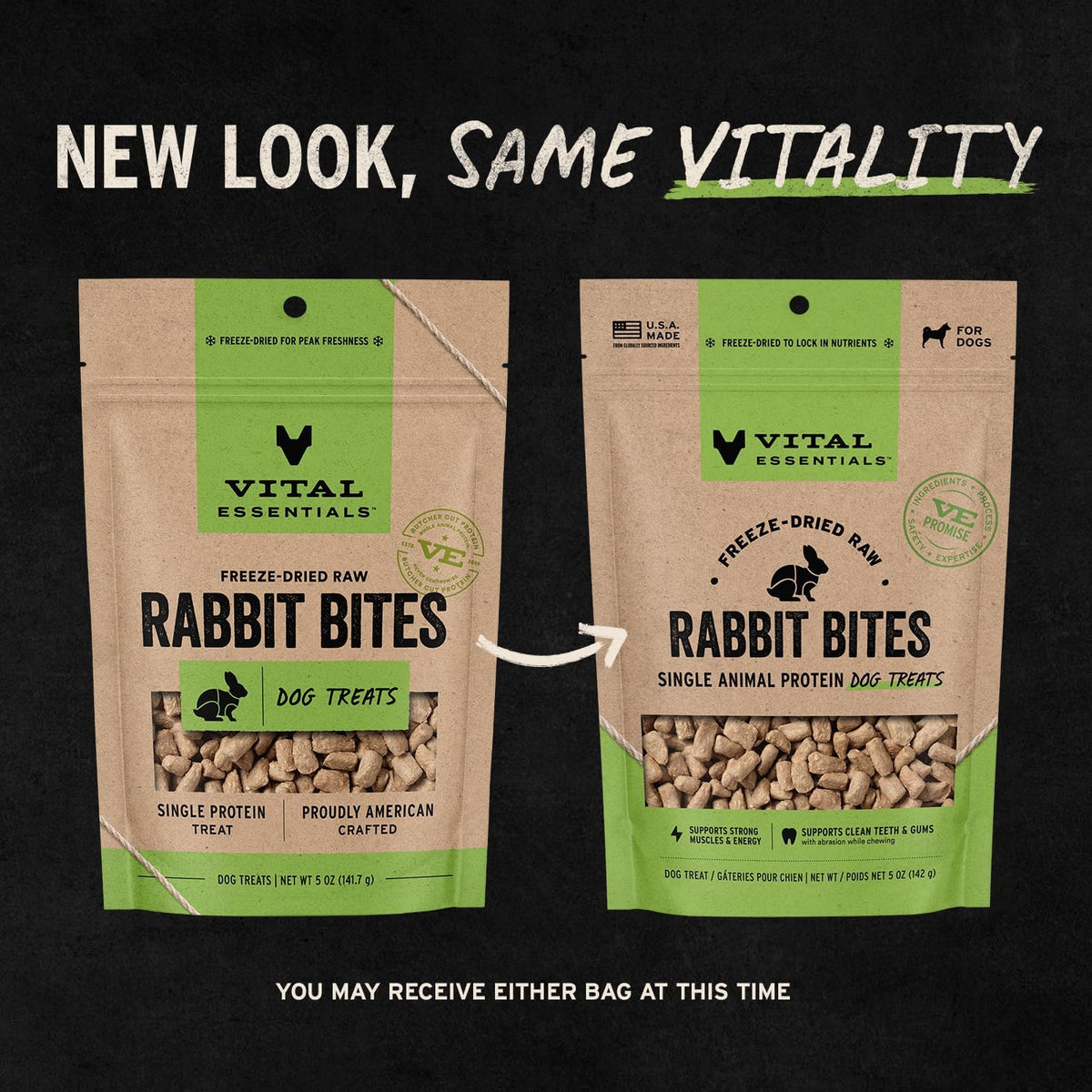 Freeze Dried Dog Treats, Rabbit Bites, 2 oz Bag