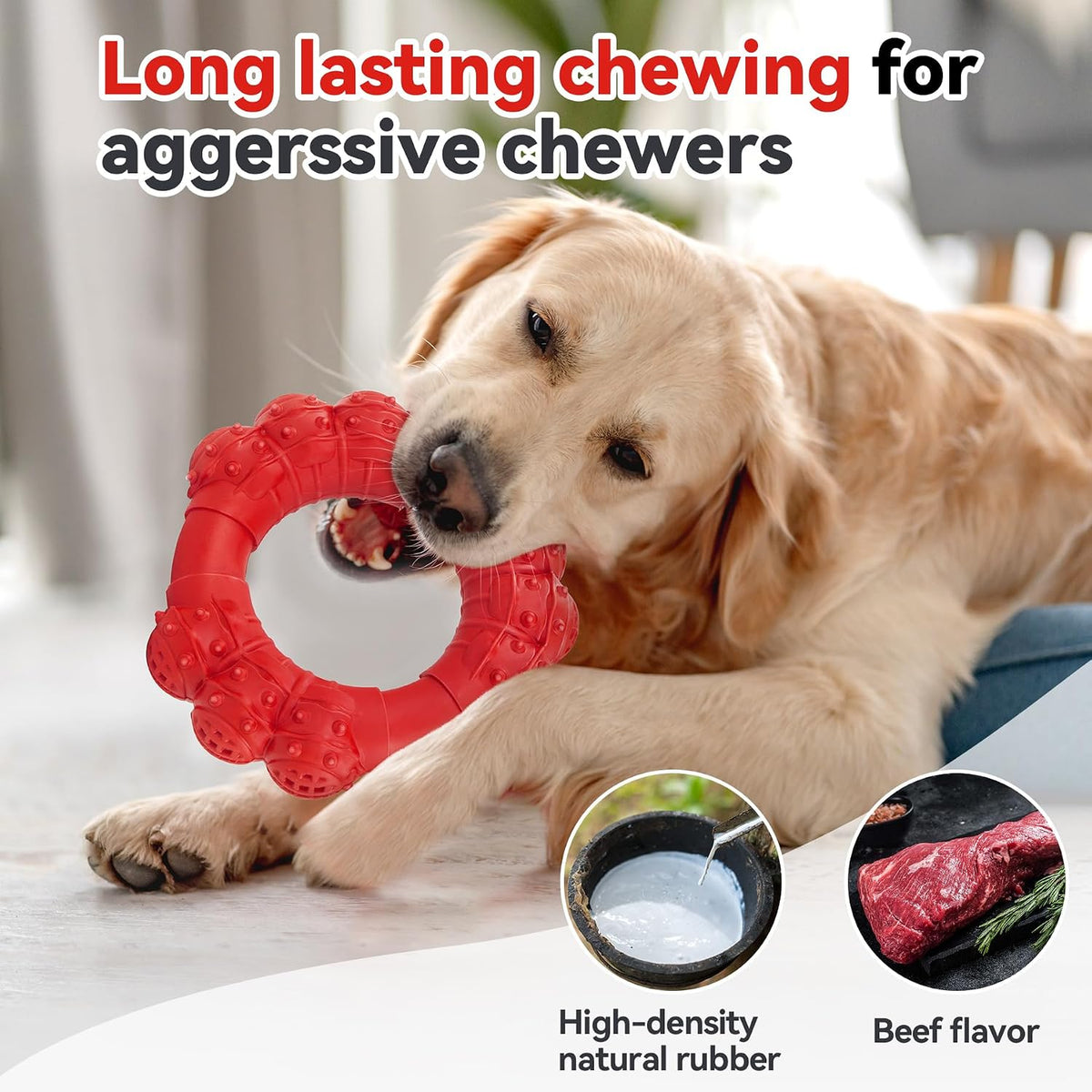 Indestructible Dog Chews - Super Duty Chew Toys for Aggressive Dogs, Puppy Teething Relief & Interactive Play