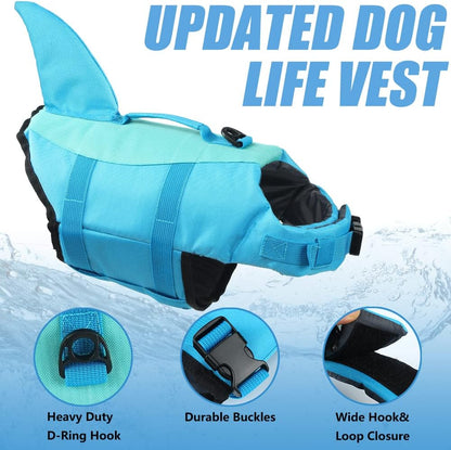 Dog Life Jacket Shark, Dog Life Vests for Small, Middle, Large Dogs with Rescue Handle Pet Flotation Vest Safety Lifesaver for Swimming Pool Beach Boating, (S,Pool Blue)