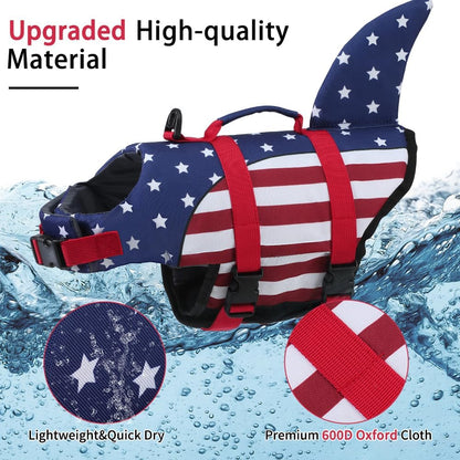 Dog Life Jacket Shark, Dog Life Vests for Small, Middle, Large Dogs with Rescue Handle Pet Flotation Vest Safety Lifesaver for Swimming Pool Beach Boating, (S,Pool Blue)