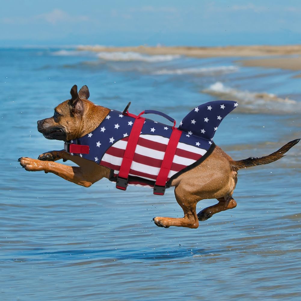 Dog Life Jacket Shark, Dog Life Vests for Small, Middle, Large Dogs with Rescue Handle Pet Flotation Vest Safety Lifesaver for Swimming Pool Beach Boating, (S,Pool Blue)
