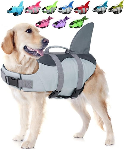 Dog Life Jacket Shark, Dog Life Vests for Small, Middle, Large Dogs with Rescue Handle Pet Flotation Vest Safety Lifesaver for Swimming Pool Beach Boating, (S,Pool Blue)