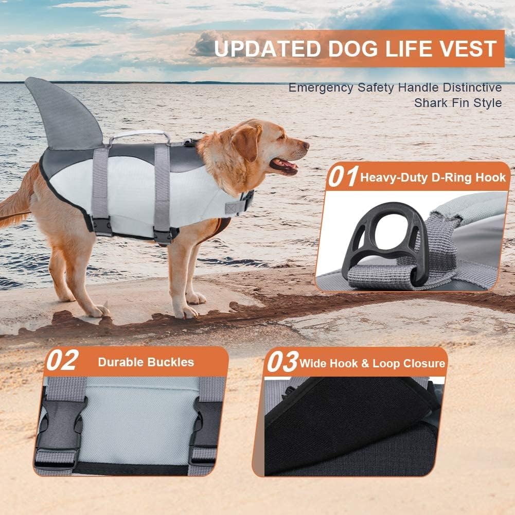 Dog Life Jacket Shark, Dog Life Vests for Small, Middle, Large Dogs with Rescue Handle Pet Flotation Vest Safety Lifesaver for Swimming Pool Beach Boating, (S,Pool Blue)