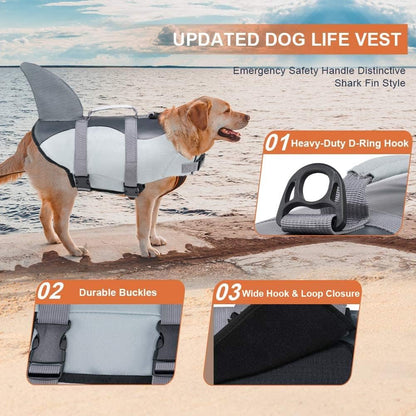 Dog Life Jacket Shark, Dog Life Vests for Small, Middle, Large Dogs with Rescue Handle Pet Flotation Vest Safety Lifesaver for Swimming Pool Beach Boating, (S,Pool Blue)