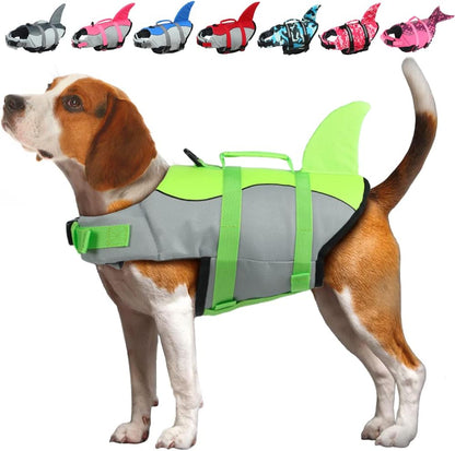 Dog Life Jacket Shark, Dog Life Vests for Small, Middle, Large Dogs with Rescue Handle Pet Flotation Vest Safety Lifesaver for Swimming Pool Beach Boating, (S,Pool Blue)