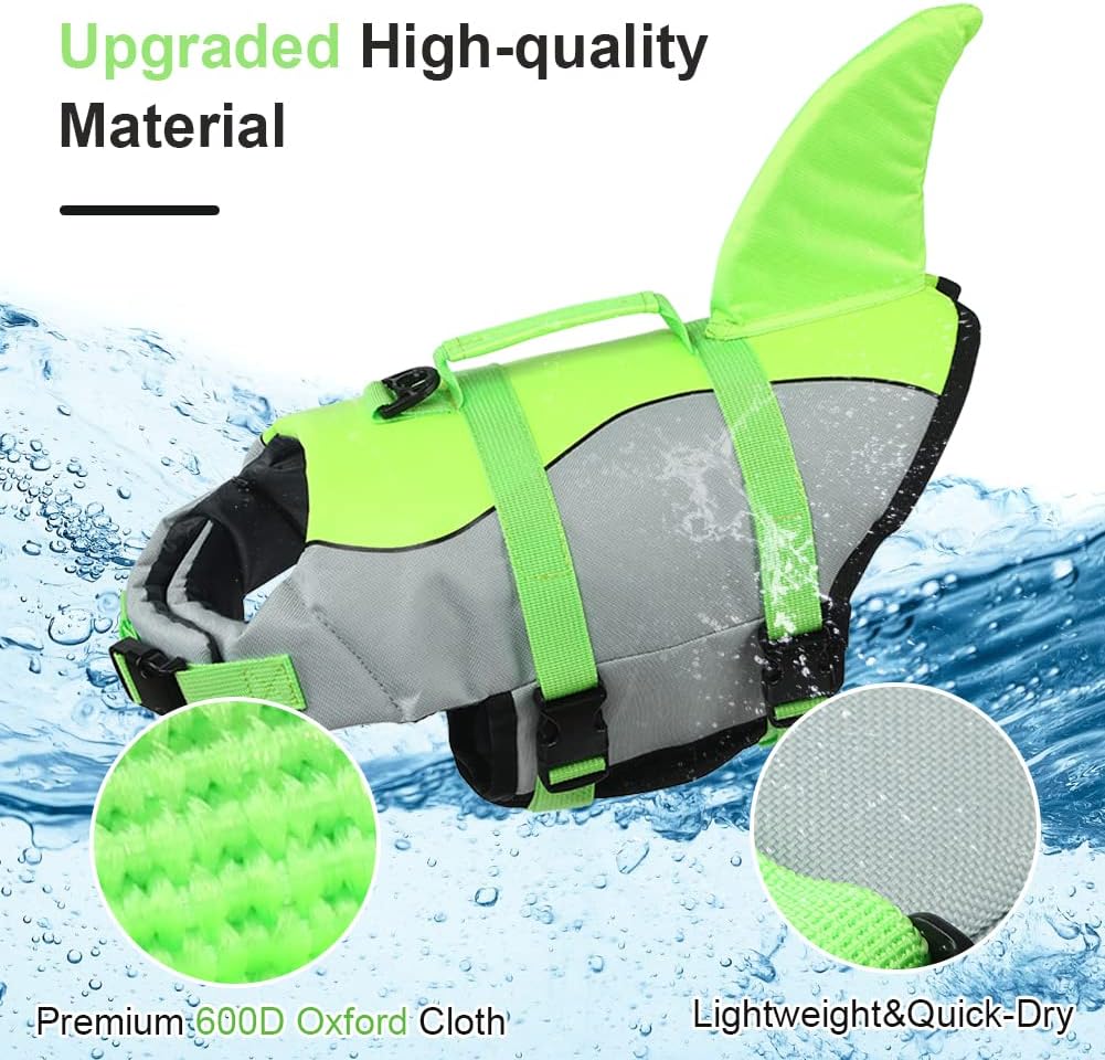 Dog Life Jacket Shark, Dog Life Vests for Small, Middle, Large Dogs with Rescue Handle Pet Flotation Vest Safety Lifesaver for Swimming Pool Beach Boating, (S,Pool Blue)