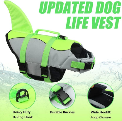 Dog Life Jacket Shark, Dog Life Vests for Small, Middle, Large Dogs with Rescue Handle Pet Flotation Vest Safety Lifesaver for Swimming Pool Beach Boating, (S,Pool Blue)