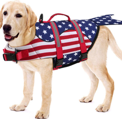 Dog Life Jacket Shark, Dog Life Vests for Small, Middle, Large Dogs with Rescue Handle Pet Flotation Vest Safety Lifesaver for Swimming Pool Beach Boating, (S,Pool Blue)