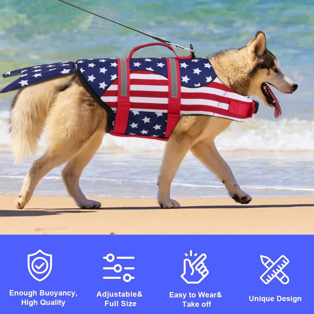 Dog Life Jacket Shark, Dog Life Vests for Small, Middle, Large Dogs with Rescue Handle Pet Flotation Vest Safety Lifesaver for Swimming Pool Beach Boating, (S,Pool Blue)