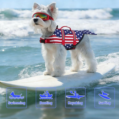 Dog Life Jacket Shark, Dog Life Vests for Small, Middle, Large Dogs with Rescue Handle Pet Flotation Vest Safety Lifesaver for Swimming Pool Beach Boating, (S,Pool Blue)
