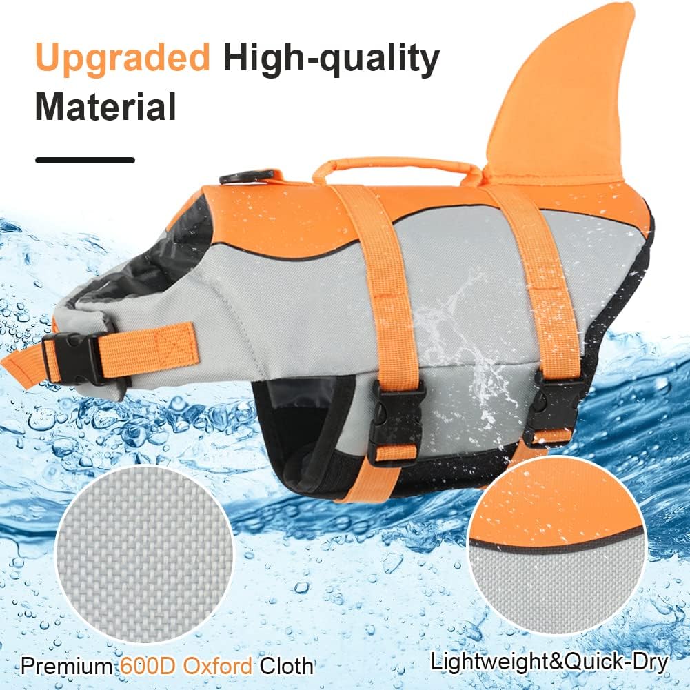 Dog Life Jacket Shark, Dog Life Vests for Small, Middle, Large Dogs with Rescue Handle Pet Flotation Vest Safety Lifesaver for Swimming Pool Beach Boating, (S,Pool Blue)