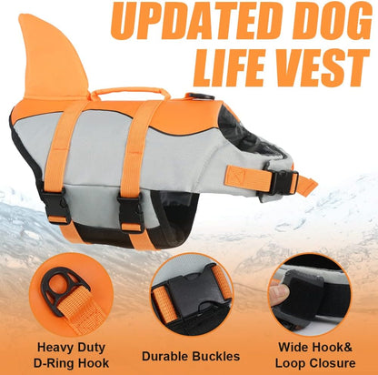 Dog Life Jacket Shark, Dog Life Vests for Small, Middle, Large Dogs with Rescue Handle Pet Flotation Vest Safety Lifesaver for Swimming Pool Beach Boating, (S,Pool Blue)