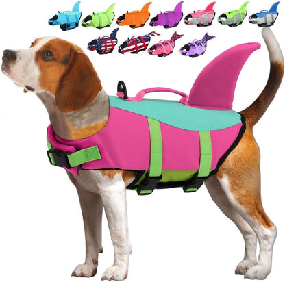 Dog Life Jacket Shark, Dog Life Vests for Small, Middle, Large Dogs with Rescue Handle Pet Flotation Vest Safety Lifesaver for Swimming Pool Beach Boating, (S,Pool Blue)