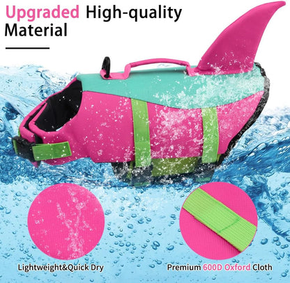Dog Life Jacket Shark, Dog Life Vests for Small, Middle, Large Dogs with Rescue Handle Pet Flotation Vest Safety Lifesaver for Swimming Pool Beach Boating, (S,Pool Blue)