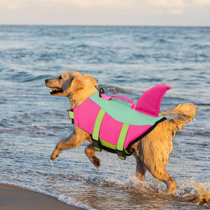 Dog Life Jacket Shark, Dog Life Vests for Small, Middle, Large Dogs with Rescue Handle Pet Flotation Vest Safety Lifesaver for Swimming Pool Beach Boating, (S,Pool Blue)