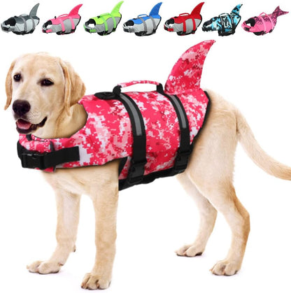 Dog Life Jacket Shark, Dog Life Vests for Small, Middle, Large Dogs with Rescue Handle Pet Flotation Vest Safety Lifesaver for Swimming Pool Beach Boating, (S,Pool Blue)