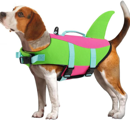 Dog Life Jacket Shark, Dog Life Vests for Small, Middle, Large Dogs with Rescue Handle Pet Flotation Vest Safety Lifesaver for Swimming Pool Beach Boating, (S,Pool Blue)