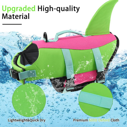 Dog Life Jacket Shark, Dog Life Vests for Small, Middle, Large Dogs with Rescue Handle Pet Flotation Vest Safety Lifesaver for Swimming Pool Beach Boating, (S,Pool Blue)