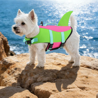 Dog Life Jacket Shark, Dog Life Vests for Small, Middle, Large Dogs with Rescue Handle Pet Flotation Vest Safety Lifesaver for Swimming Pool Beach Boating, (S,Pool Blue)